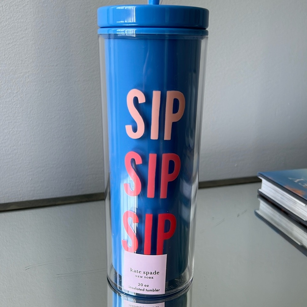 Kate Spade New York Blue Round Tumbler With Straw